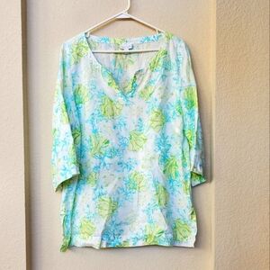 J Jill Love Linen Ocean Print Tunic Size L
